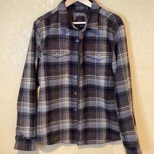 PRANA Ryken RARE Wool Blend Plaid Zip/Button Brown Plaid‎ Jacket Men's Medium